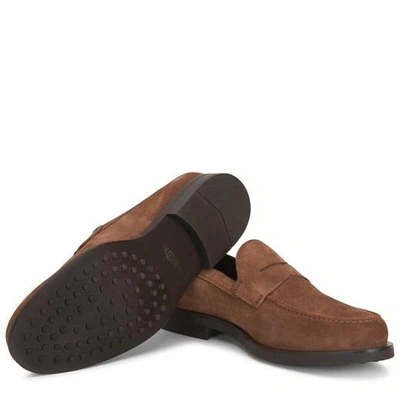 Shop Tod's Loafers In Suede In Brown