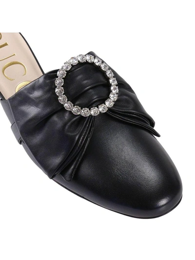 Shop Gucci High Heel Shoes Candy Slippers With Bow Detail With Crystal And Mirrored Heel In Black