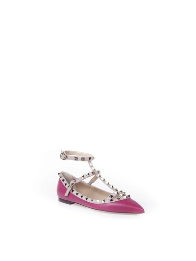 Shop Valentino Garavani Rockstud Leather Ballerinas In Cyclamen