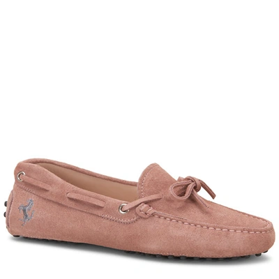 Tod's For Ferrari Gommino Driving Shoes In Suede In Pink