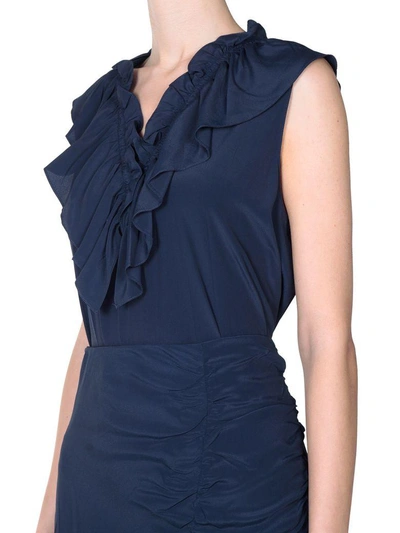 Shop Marni Ruffled Crepe De Chine Top In Blu