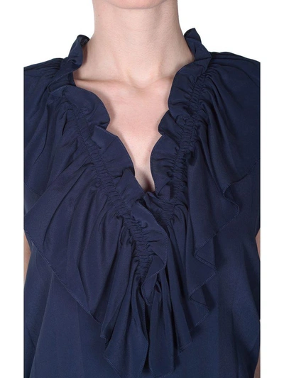 Shop Marni Ruffled Crepe De Chine Top In Blu