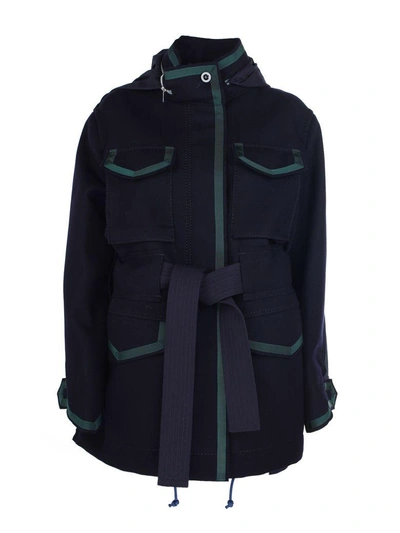 Shop Sacai Belted Midi Parka In Blue