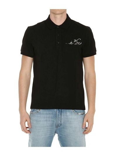 Valentino Panther Detail Polo Tshirt In Black