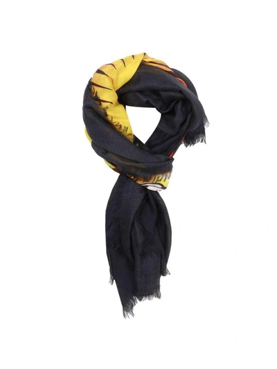 Shop Gucci Scarf 140 X 140 Cm Silk And Modal Scarf With Angry Cat Print In Black