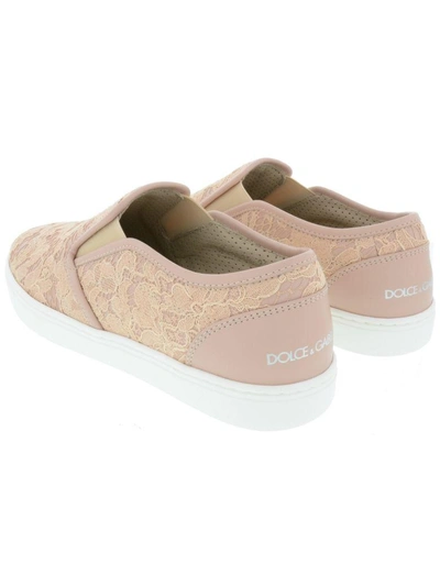 Shop Dolce & Gabbana Lace Slip On In Peach