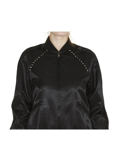 Shop Valentino Rockstud Bomber Jacket In Black