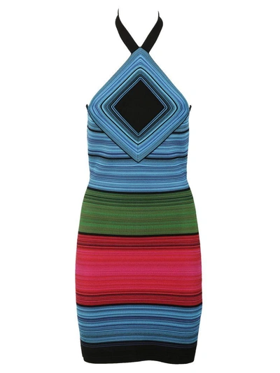 Shop Balmain Halterneck Dress In Multicolor