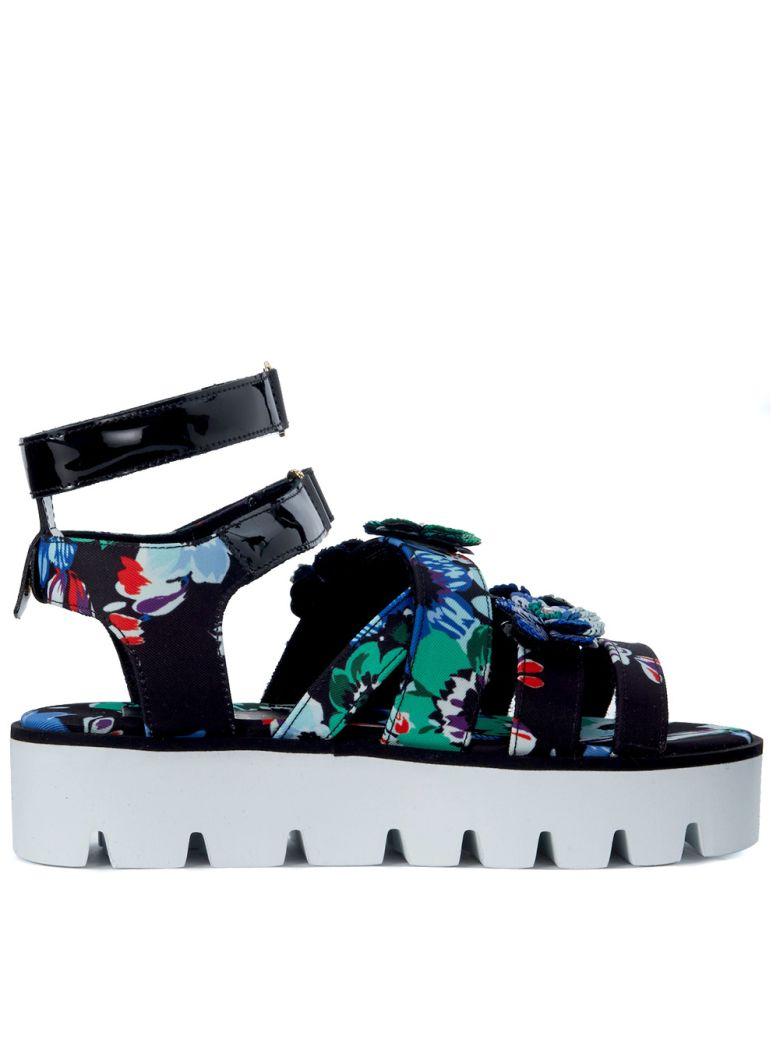 Msgm Black Canvas Sandal With Floral Pattern | ModeSens