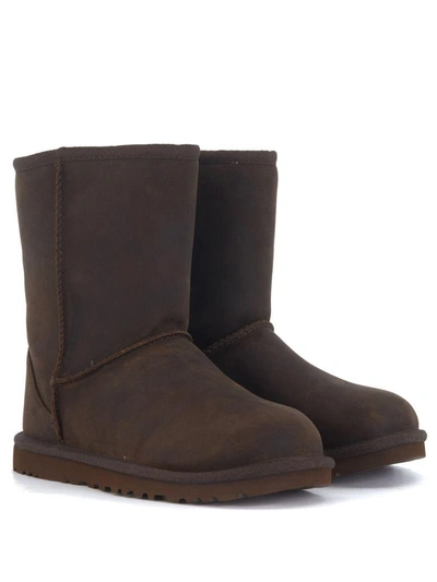 Shop Ugg Classic Ii Short Ankle Boots In Brown Leather Vintage Effect In Marrone