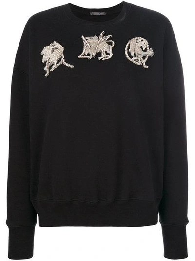 Shop Alexander Mcqueen Amq Embroidered Sweatshirt - Black