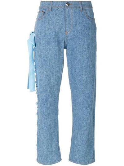 Shop Fendi Cropped Denim Jeans In Blue