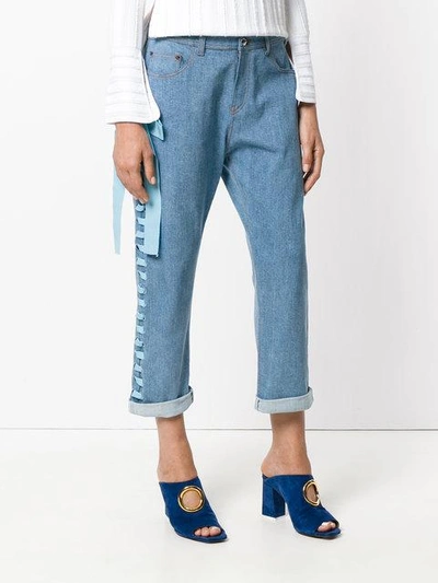 Shop Fendi Cropped Denim Jeans In Blue