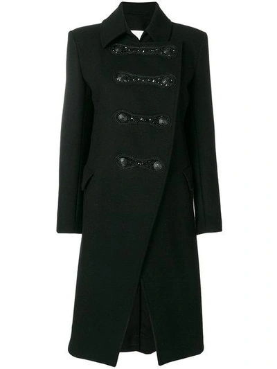 Pierre Balmain Asymmetric Military Coat In Black