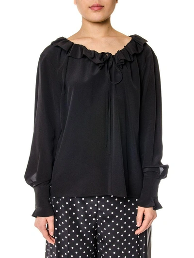 Stella Mccartney Silk Blouse With Ruffle Detail In Black