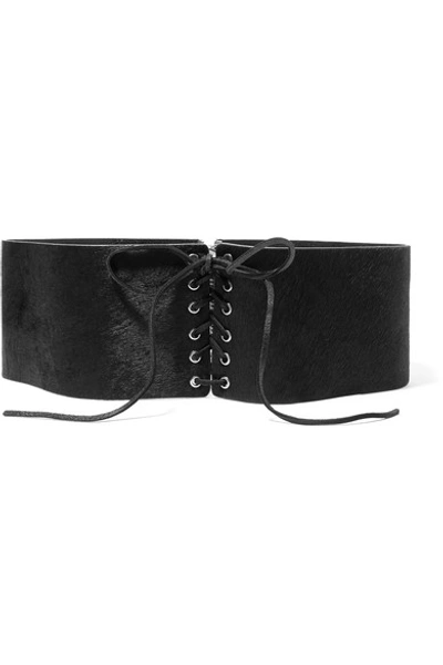 Frame Lace-up Calf Hair Belt In Black