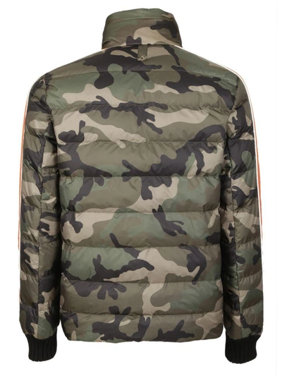 Shop Valentino Striped Detail Padded Jacket In Camouflage