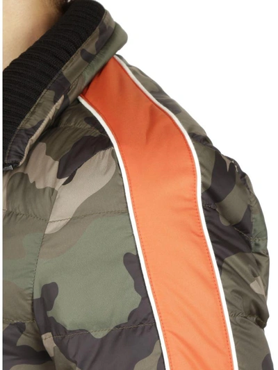 Shop Valentino Striped Detail Padded Jacket In Camouflage