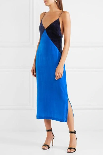Shop Dion Lee Velvet Slip Dress In Bright Blue