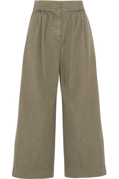 Shop Jcrew Kent Cotton Wide-leg Pants In Army Green