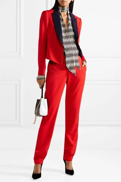 Shop Lanvin Satin-trimmed Wool-twill Straight-leg Pants