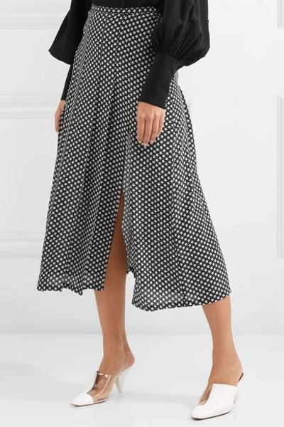 Shop Rixo London Georgia Pleated Star-print Silk Crepe De Chine Midi Skirt