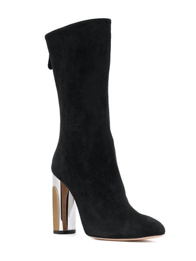 Alexander Mcqueen Metallic-heel Suede Ankle Boots In Black