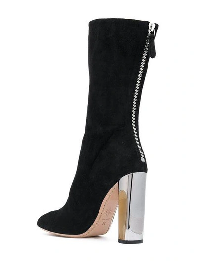 Alexander Mcqueen Metallic-heel Suede Ankle Boots In Black