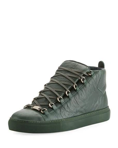 Balenciaga Crinkled Leather High-top Sneaker, Green