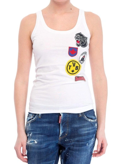 Shop Dsquared2 Dsquared Patch Embroidered Tank Top In White