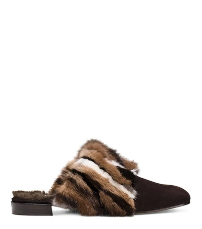 Stuart Weitzman The Furgetit Flat In Brown Mink Fur