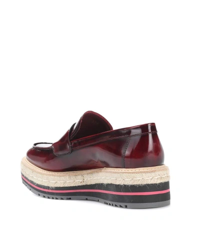 Shop Prada Leather Platform Loafers In Brown