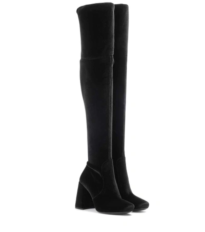 Prada Over-the-knee Velvet Boots In Black