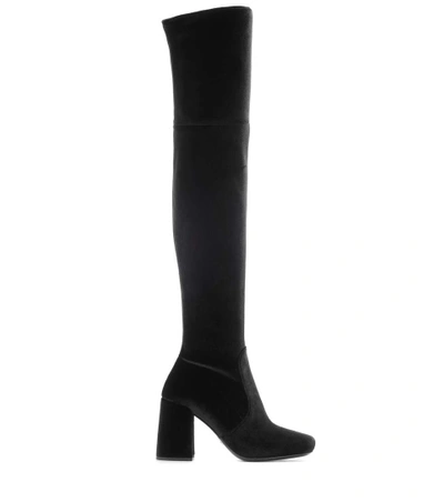 Shop Prada Over-the-knee Velvet Boots In Black