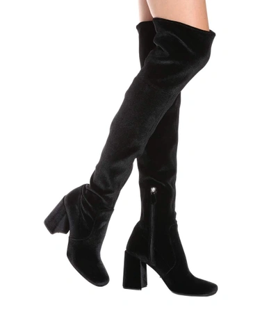 Shop Prada Over-the-knee Velvet Boots In Black