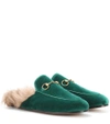 GUCCI Princetown fur-lined velvet slippers,P00274695