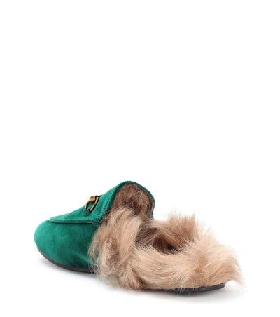 Shop Gucci Princetown Fur-lined Velvet Slippers In Green