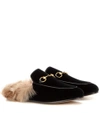 GUCCI PRINCETOWN FUR-LINED VELVET SLIPPERS,P00274658