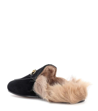 Shop Gucci Princetown Fur-lined Velvet Slippers In Black