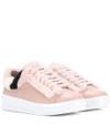 PRADA SHEARLING-TRIMMED LEATHER SNEAKERS,P00274669-12