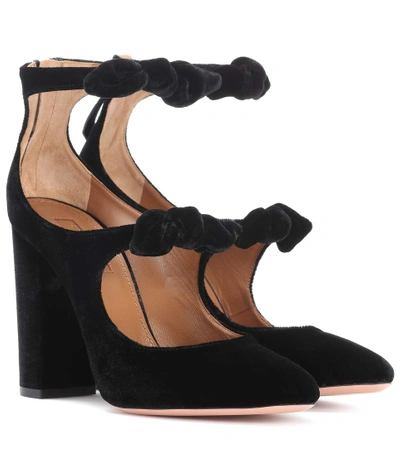 Aquazzura Sandy Suede Block-heel Bow Pump, Black, Black