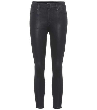 J Brand Alana High-waisted Coated Jeans In Black