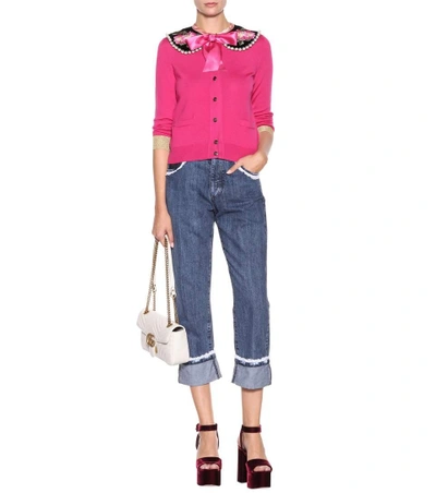 Shop Gucci Embellished Cashmere And Silk Cardigan In Pink