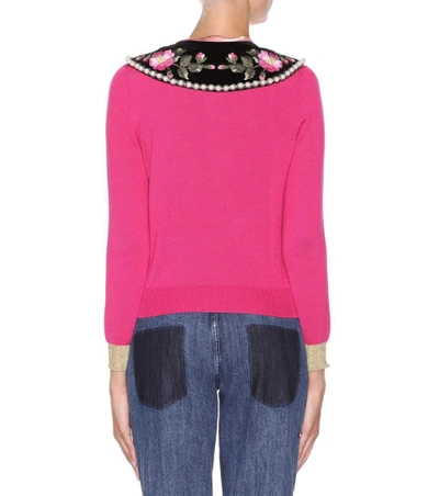 Shop Gucci Embellished Cashmere And Silk Cardigan In Pink