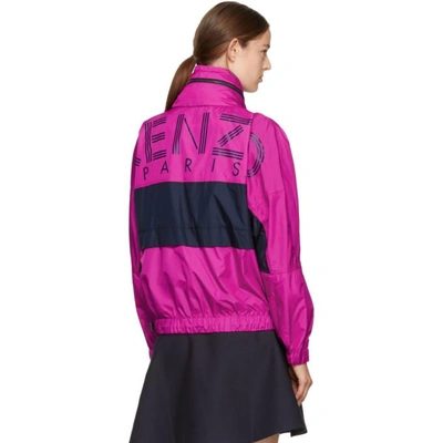 Shop Kenzo Pink & Navy Logo Windbreaker Jacket