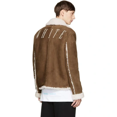 Shop Off-white Brown Shearling Harrington Jacket