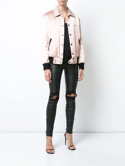 Saint Laurent Crystal-embellished Bomber Jacket In Pink