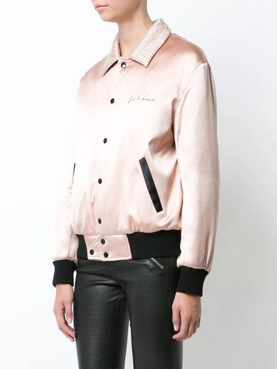 Saint Laurent Crystal-embellished Bomber Jacket In Pink