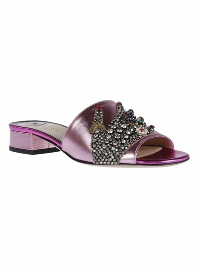 Shop Gucci Crystal Hand Applique Sandals In Rosa