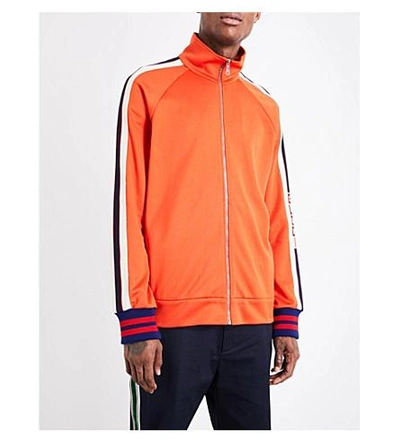 Shop Gucci Logo-print Panel Jersey Jacket In Orange